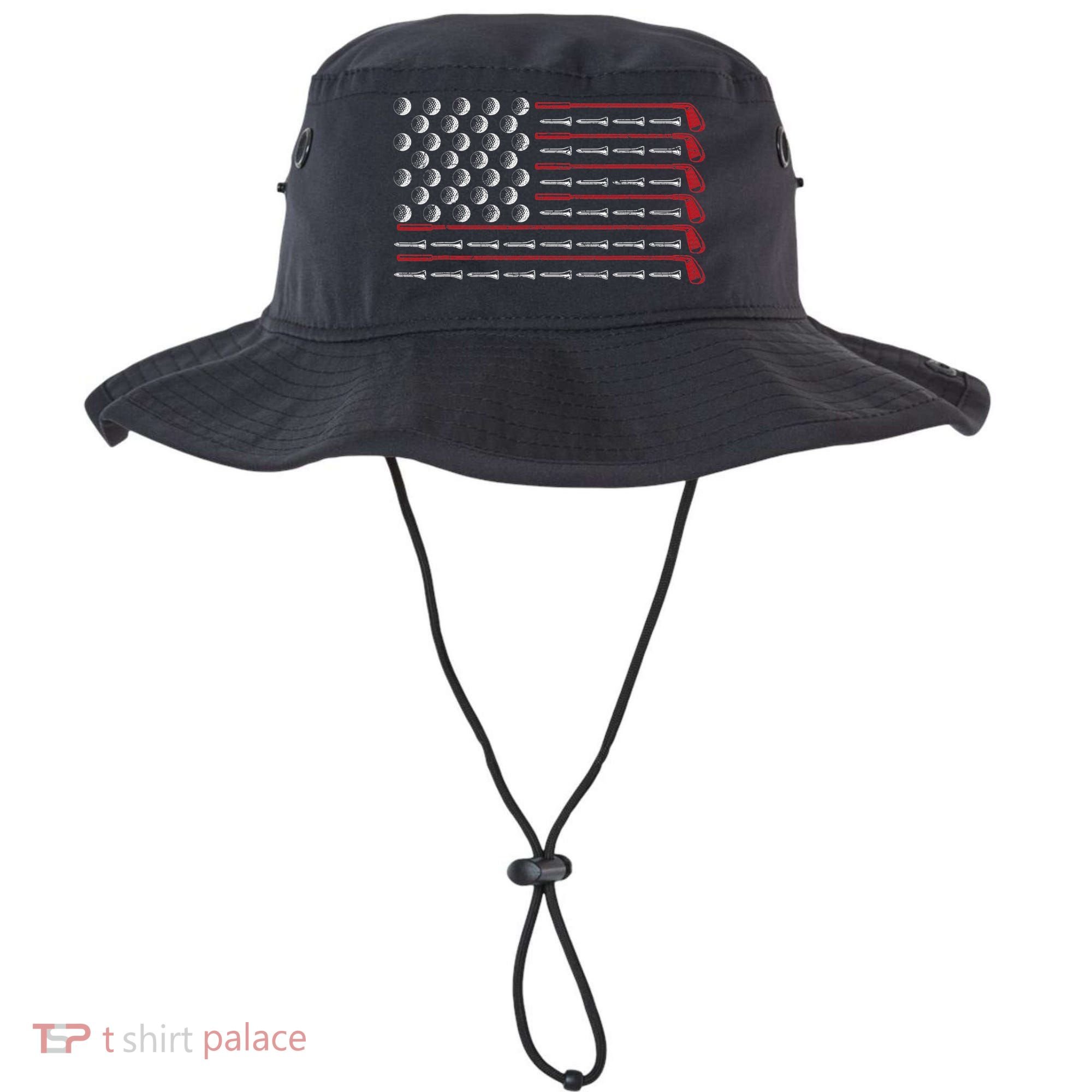 Retro American Flag Golf Gift for Golfer Funny Golf Club Bucket Hat
