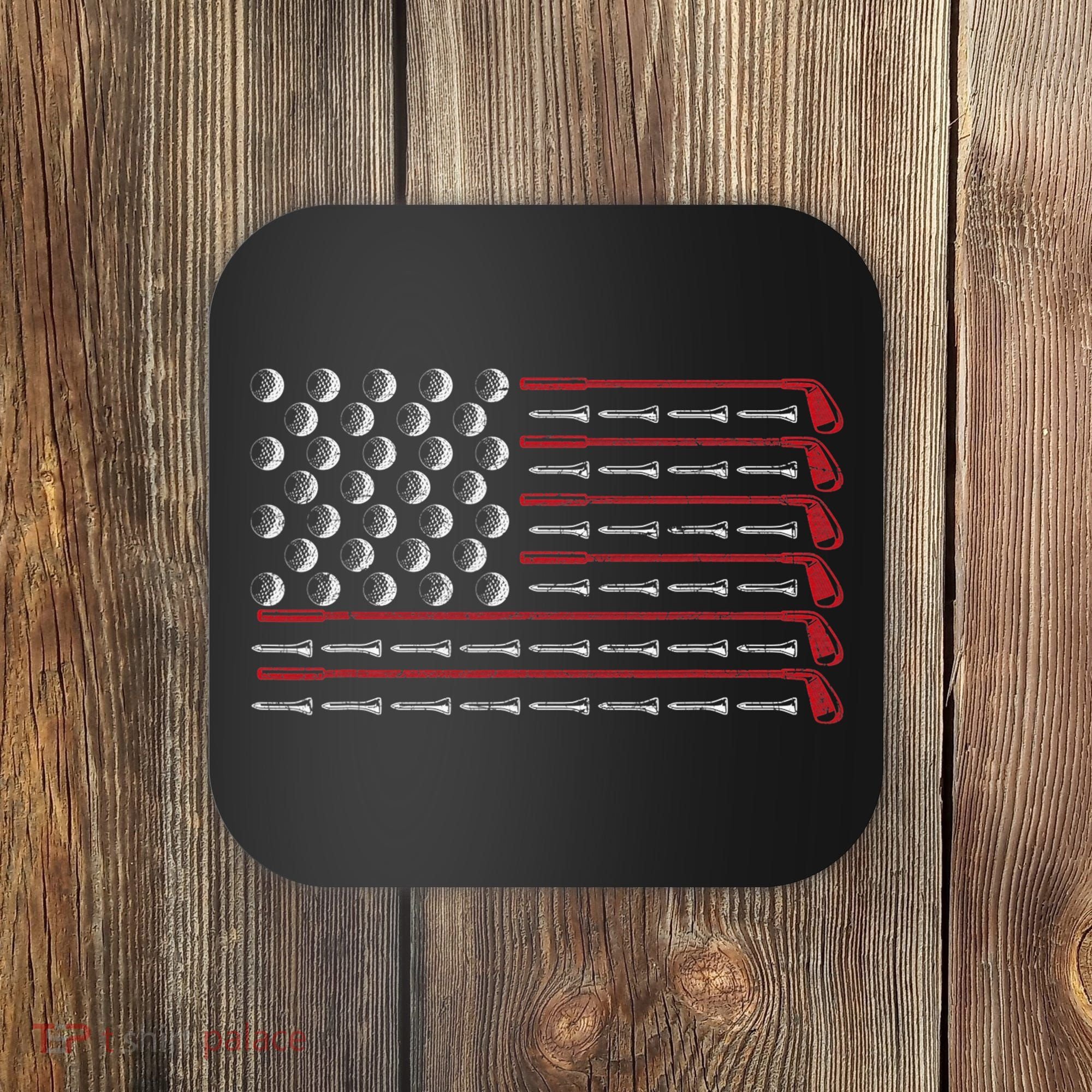Retro American Flag Golf Gift for Golfer Funny Golf Club Coaster