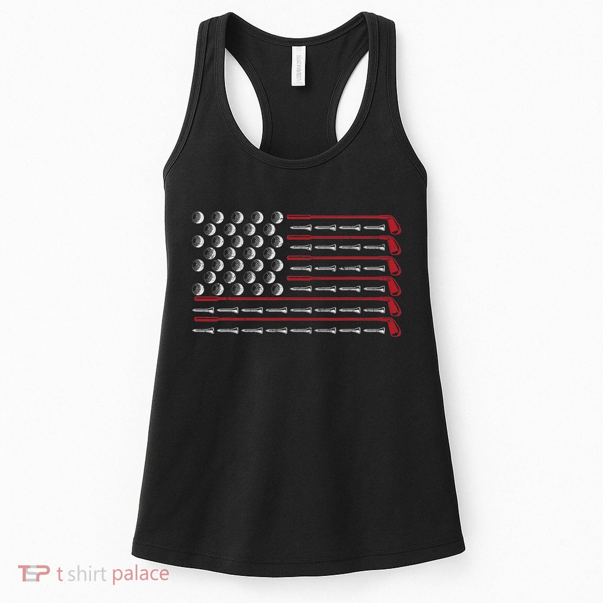 Retro American Flag Golf Gift for Golfer Funny Golf Club Women's Tank Top