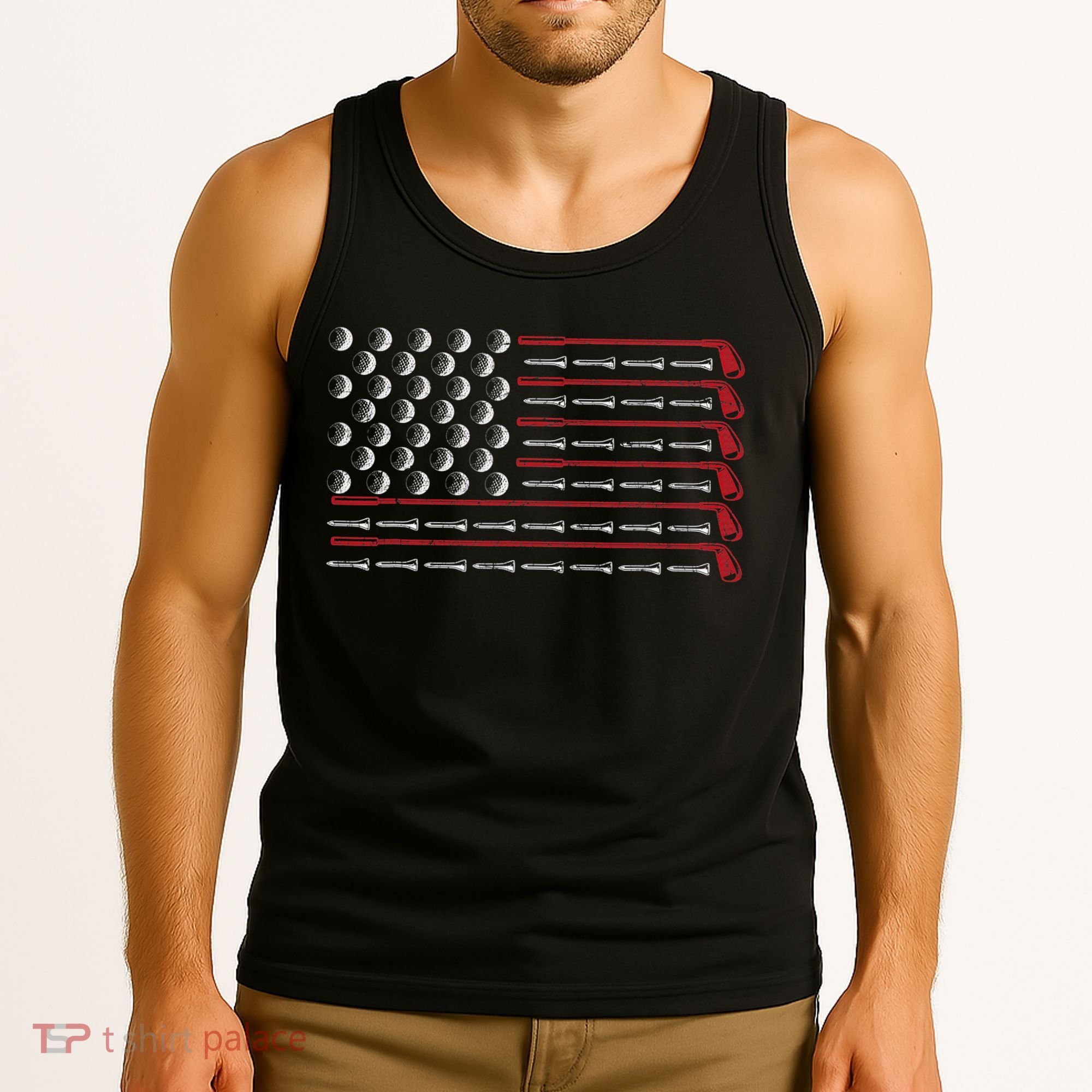 Retro American Flag Golf Gift for Golfer Funny Golf Club Tank Top