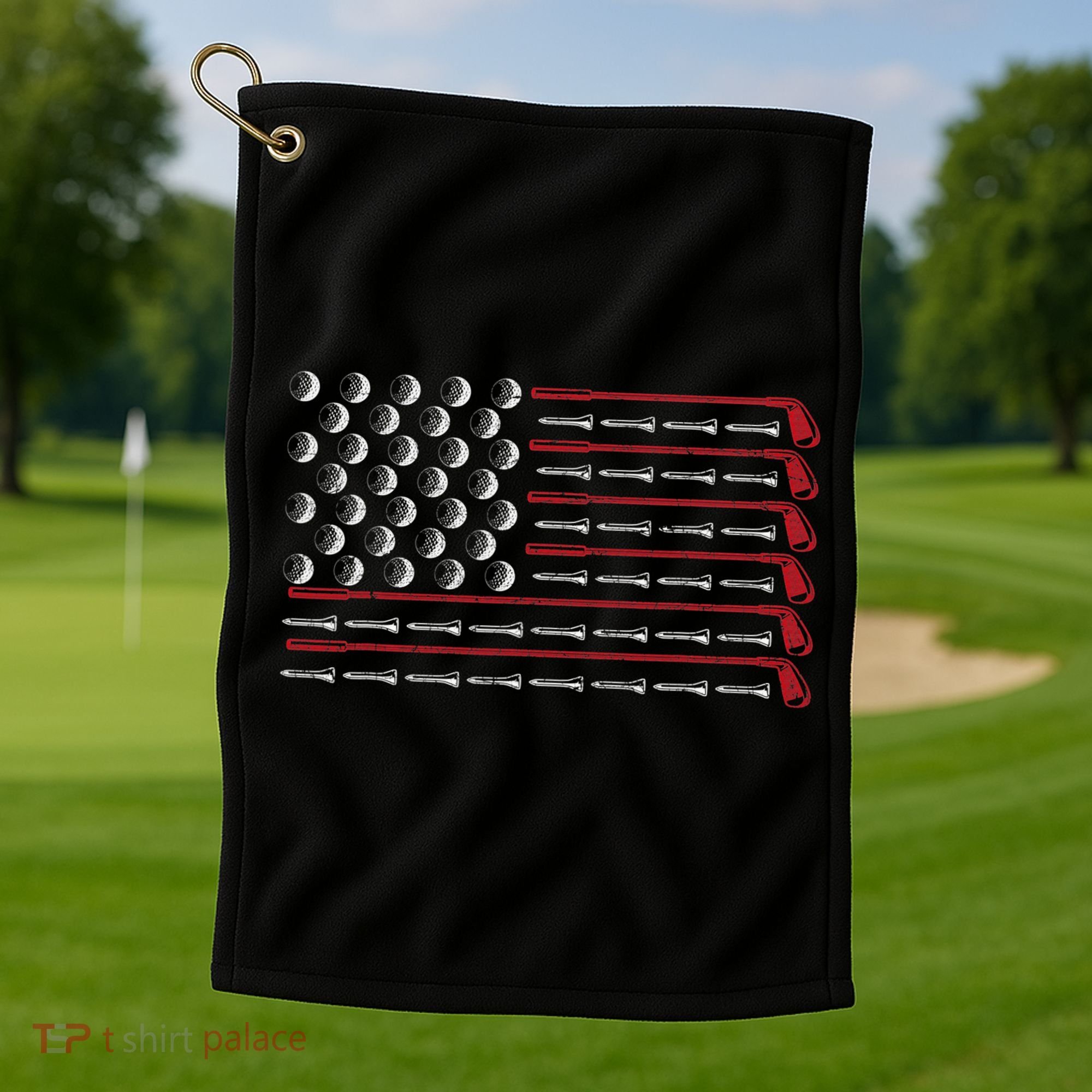 Retro American Flag Golf Gift for Golfer Funny Golf Club Golf Towel