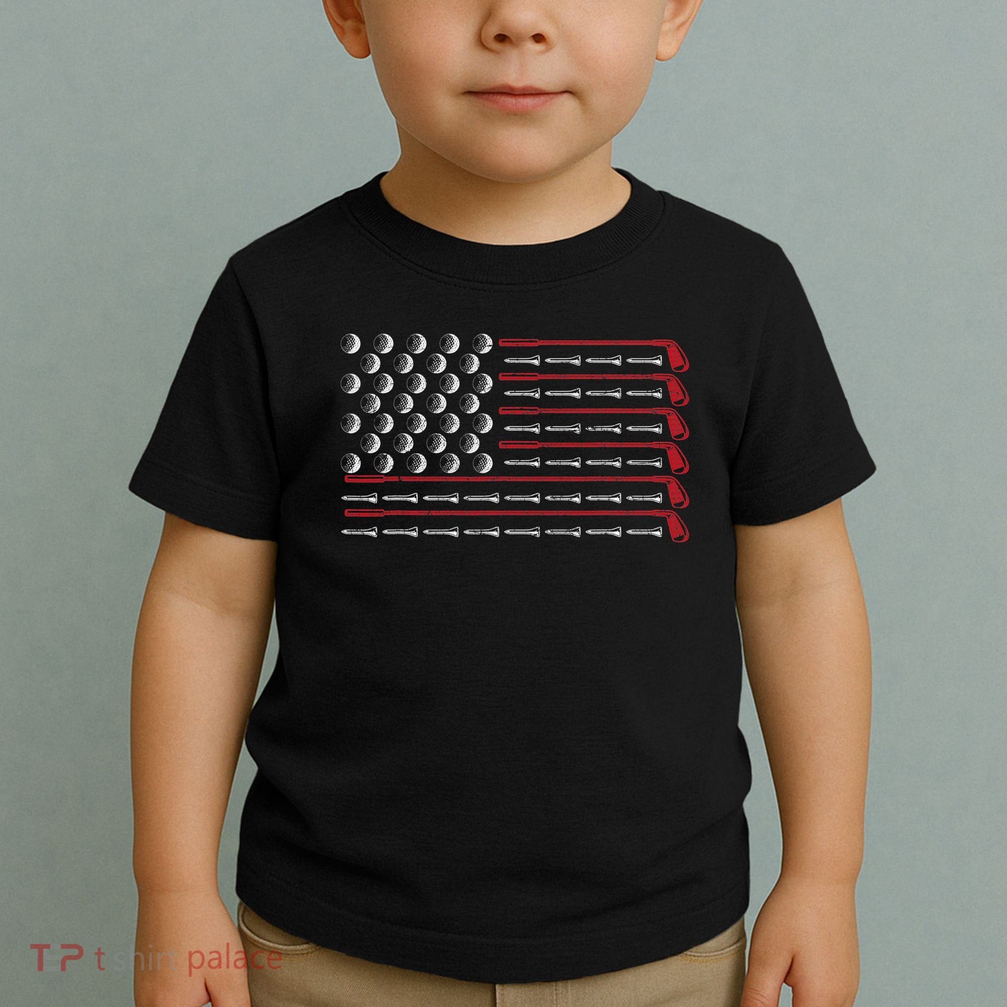 Retro American Flag Golf Gift for Golfer Funny Golf Club Toddler T-Shirt