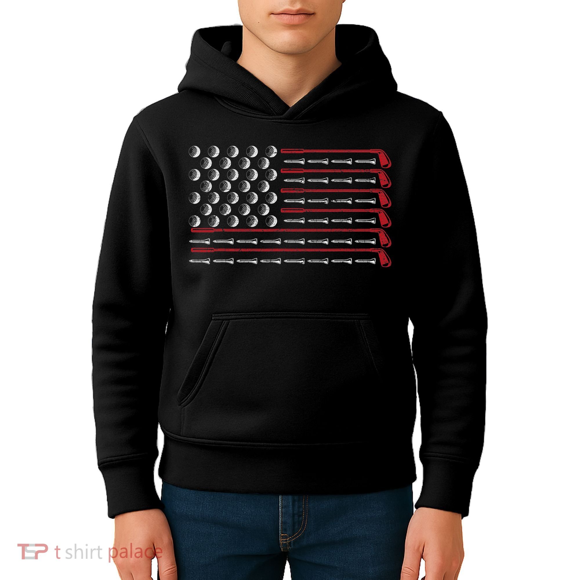 Retro American Flag Golf Gift for Golfer Funny Golf Club Kids Hoodie