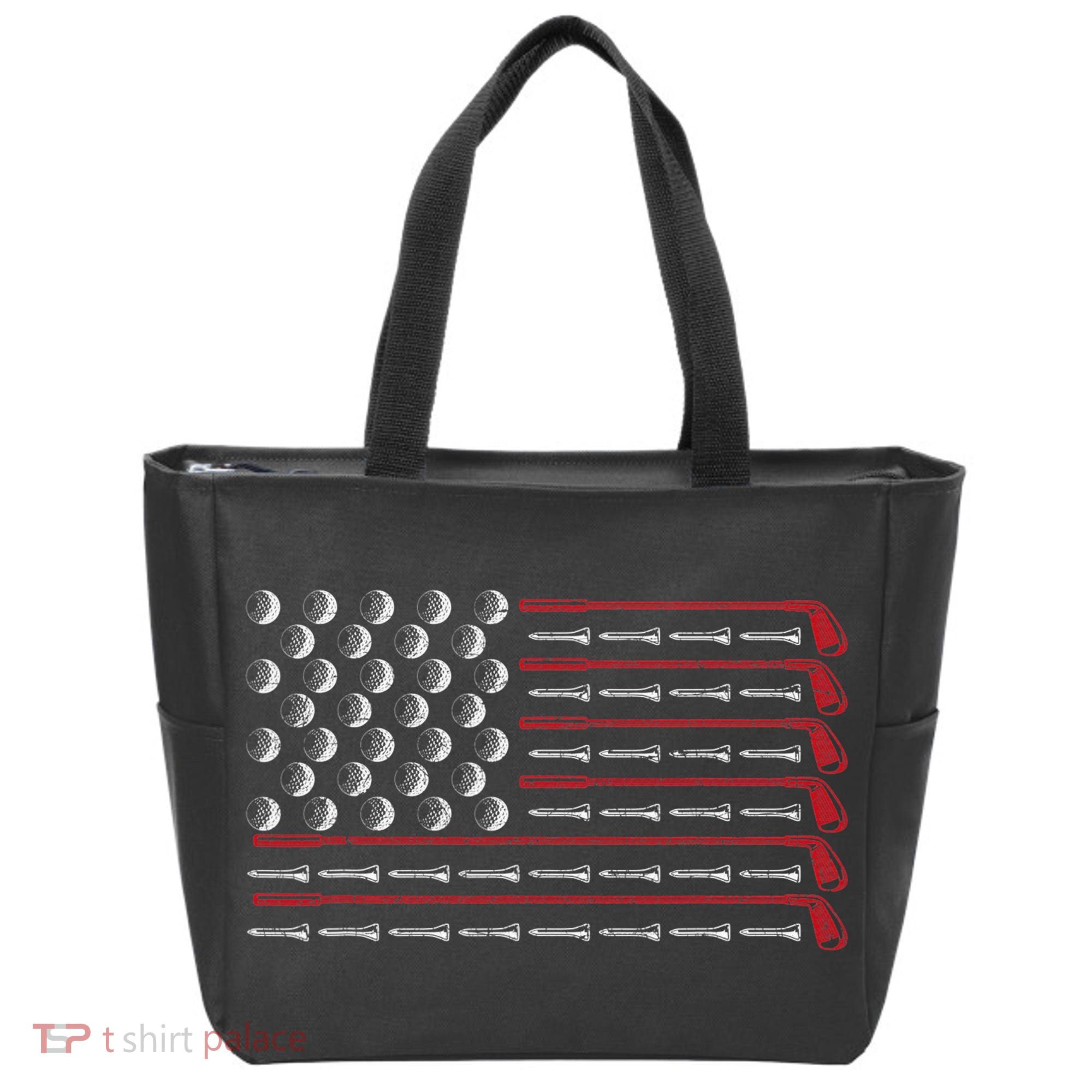Retro American Flag Golf Gift for Golfer Funny Golf Club Tote Bag