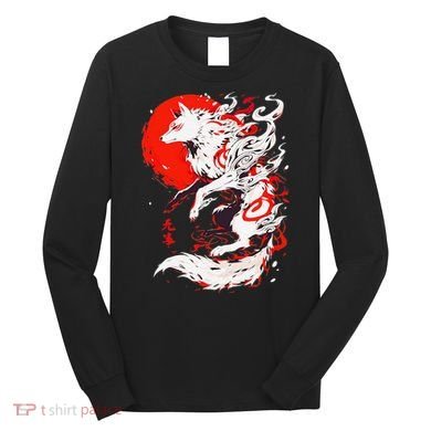Retro Animal Funny Fox Vintage Okami Basic Japan Style Gift Long Sleeve Shirt