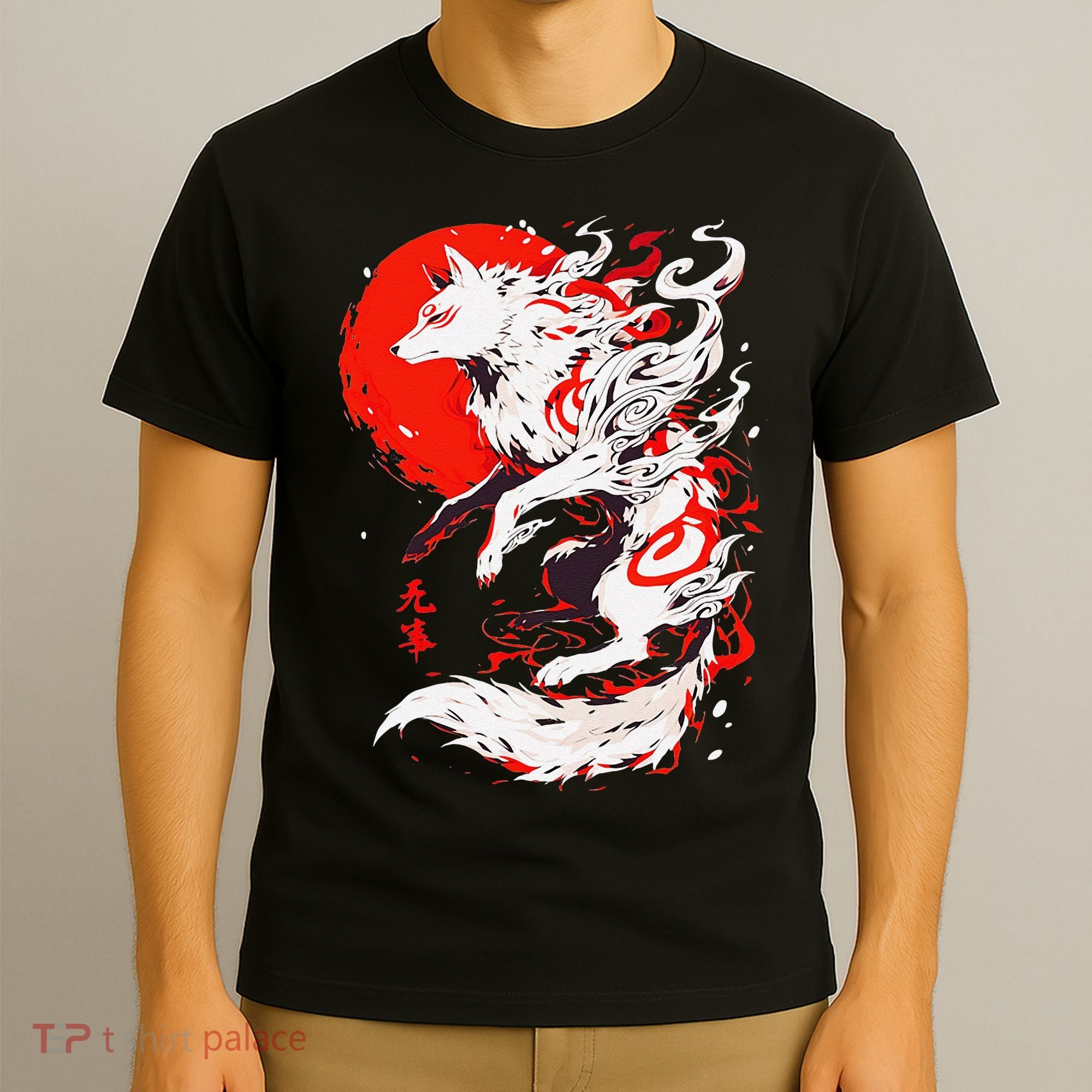 Retro Animal Funny Fox Vintage Okami Basic Japan Style Gift T-Shirt