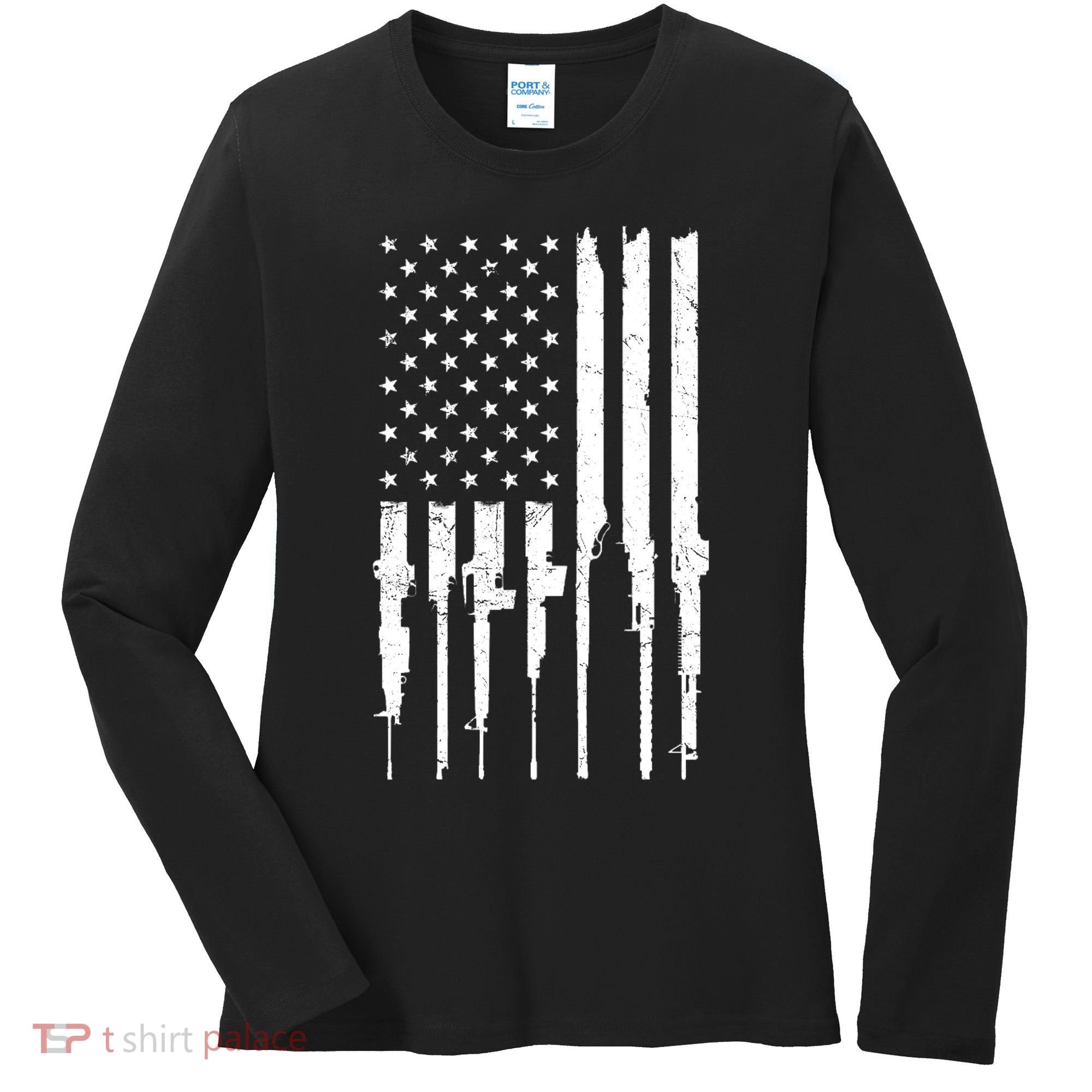 Rifle American Flag Women's Long Sleeve Shirt