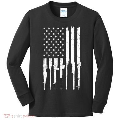 Rifle American Flag Kids Long Sleeve Shirt