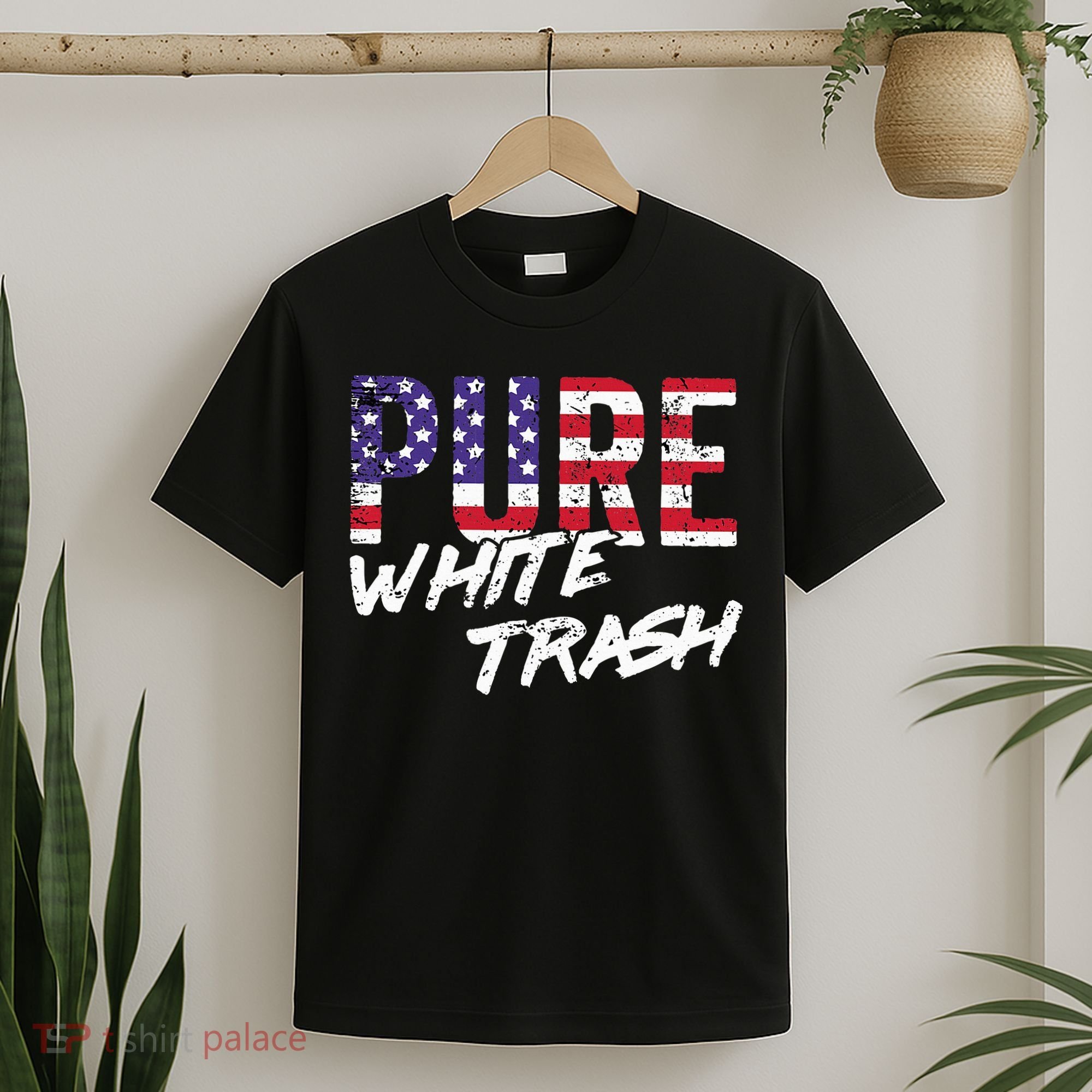 Redneck  American Flag Usa Pure White Trash T-Shirt