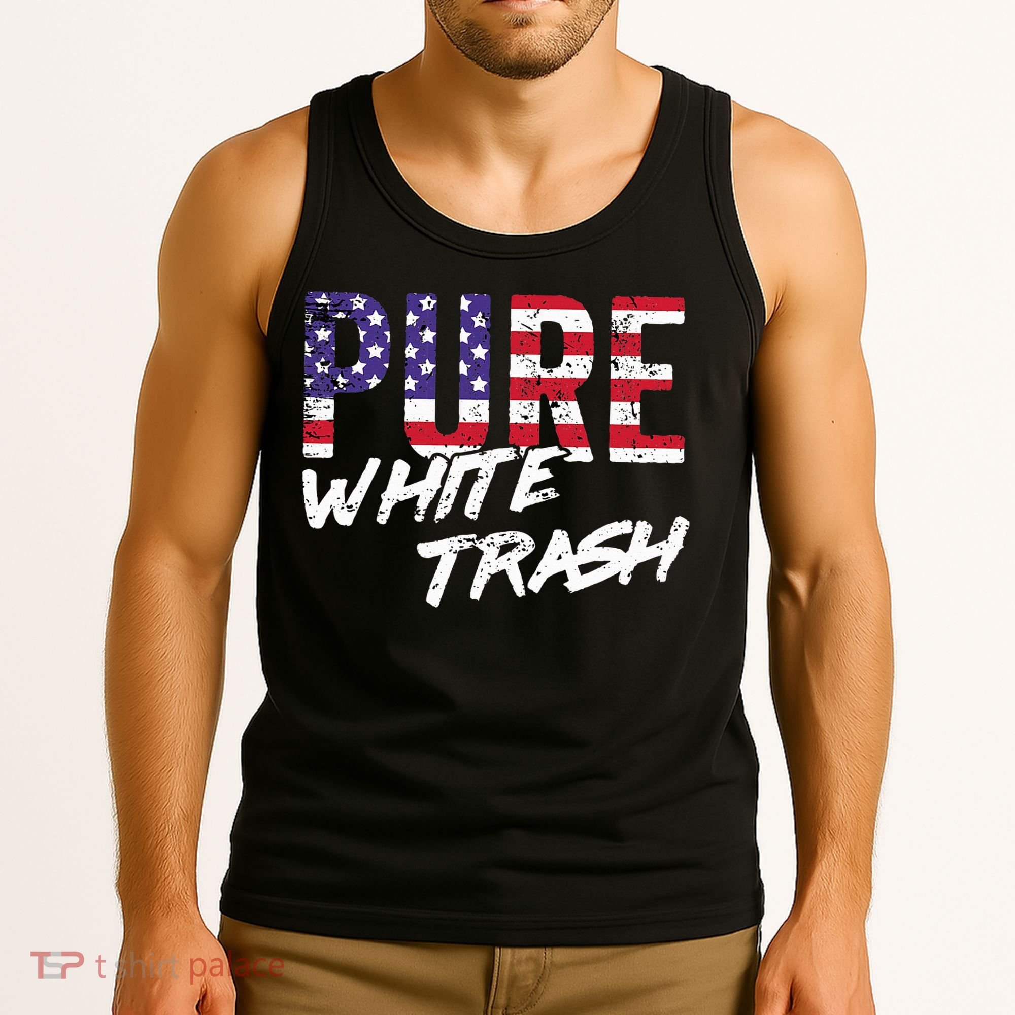 Redneck  American Flag Usa Pure White Trash Tank Top