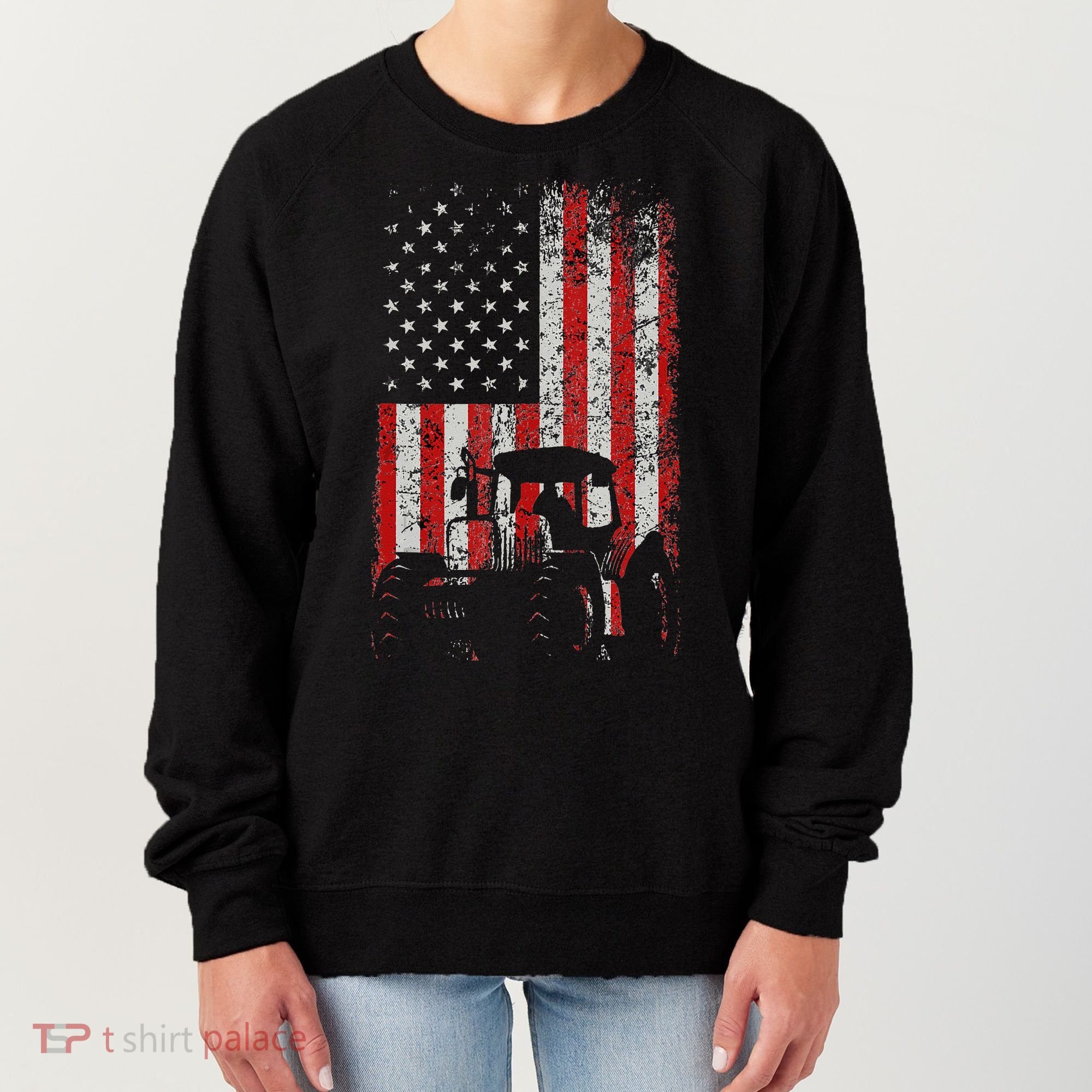 Retro American Flag Tractor Gift  Tractor Farm  Women's Sweatshirt