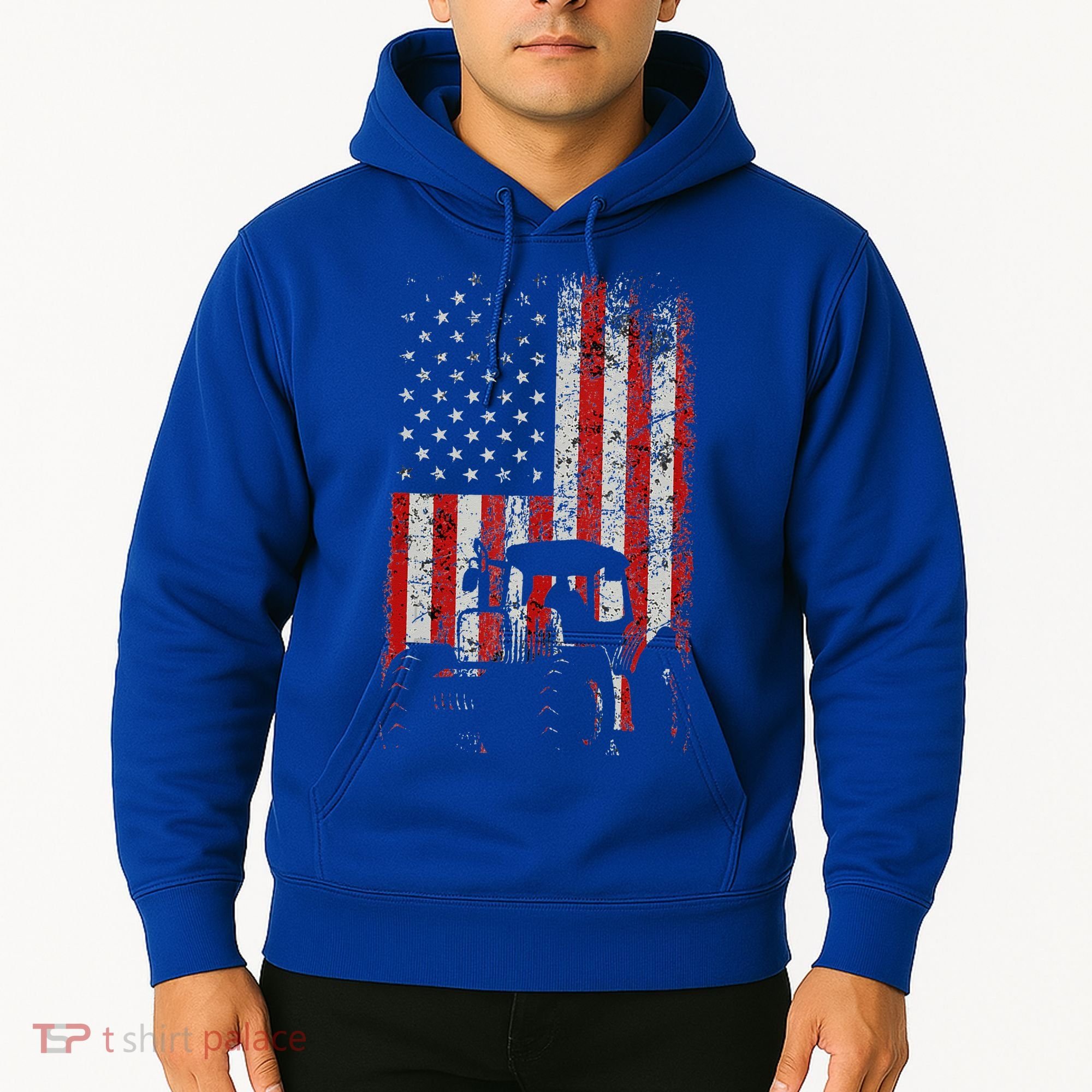 Retro American Flag Tractor Gift  Tractor Farm  Hoodie