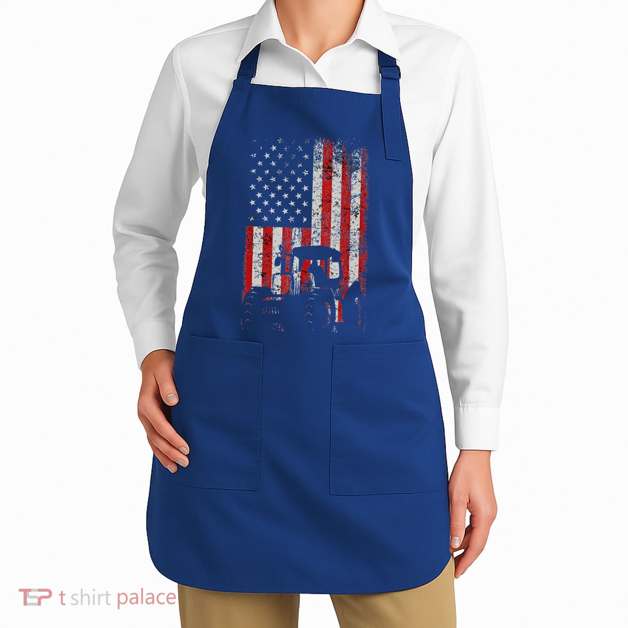 Retro American Flag Tractor Gift  Tractor Farm  Apron