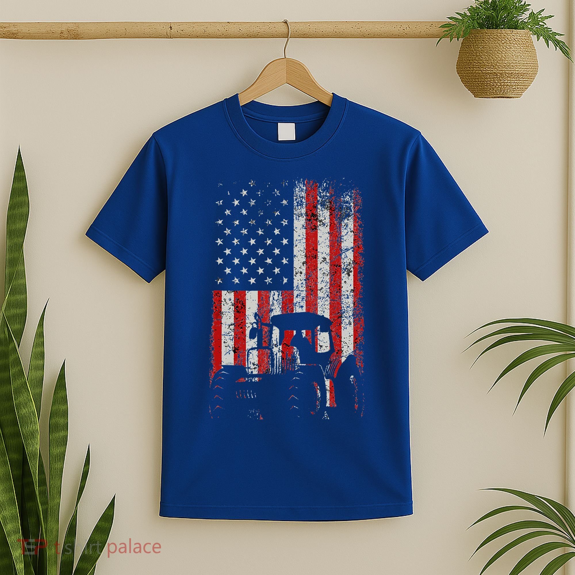 Retro American Flag Tractor Gift  Tractor Farm  T-Shirt