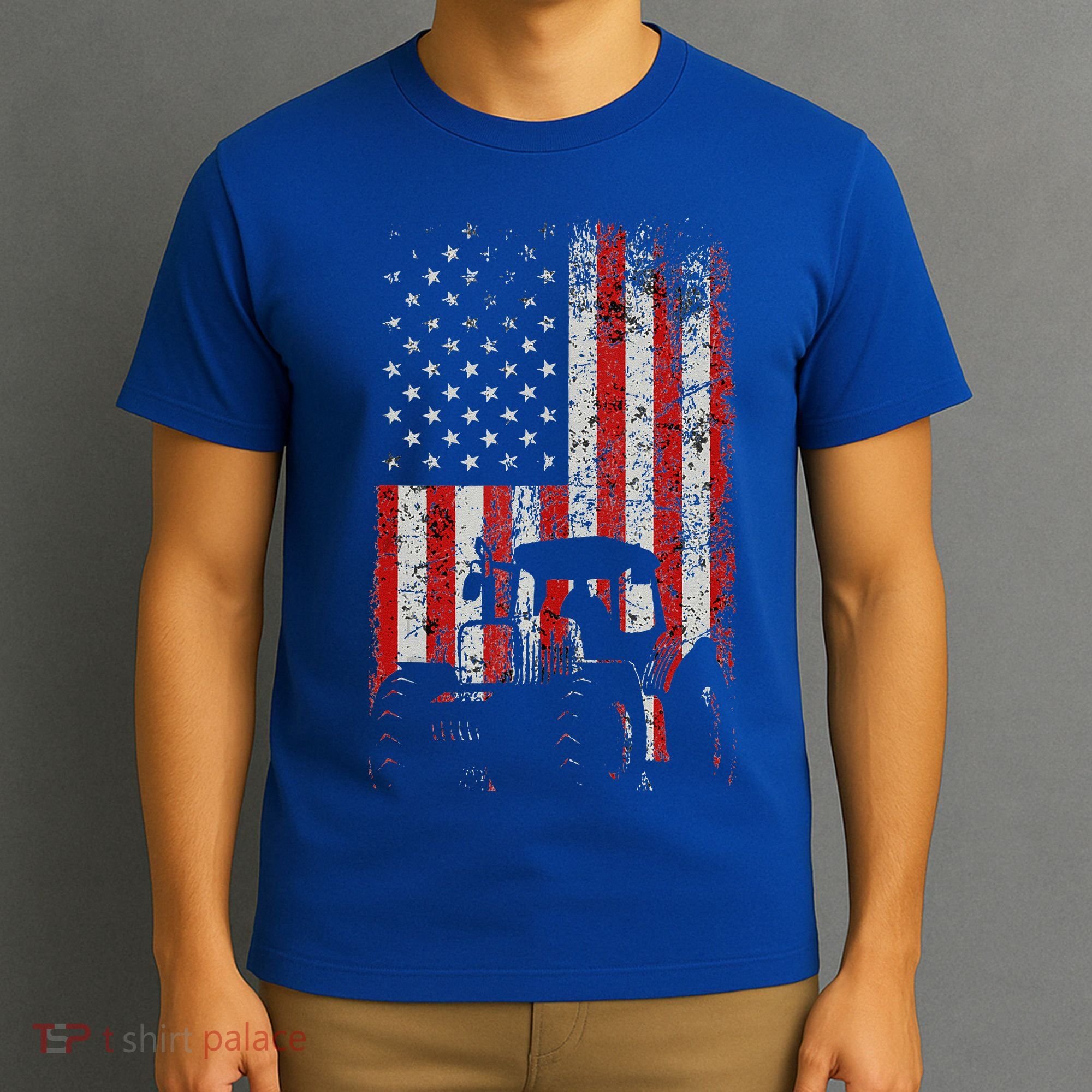 Retro American Flag Tractor Gift  Tractor Farm  T-Shirt