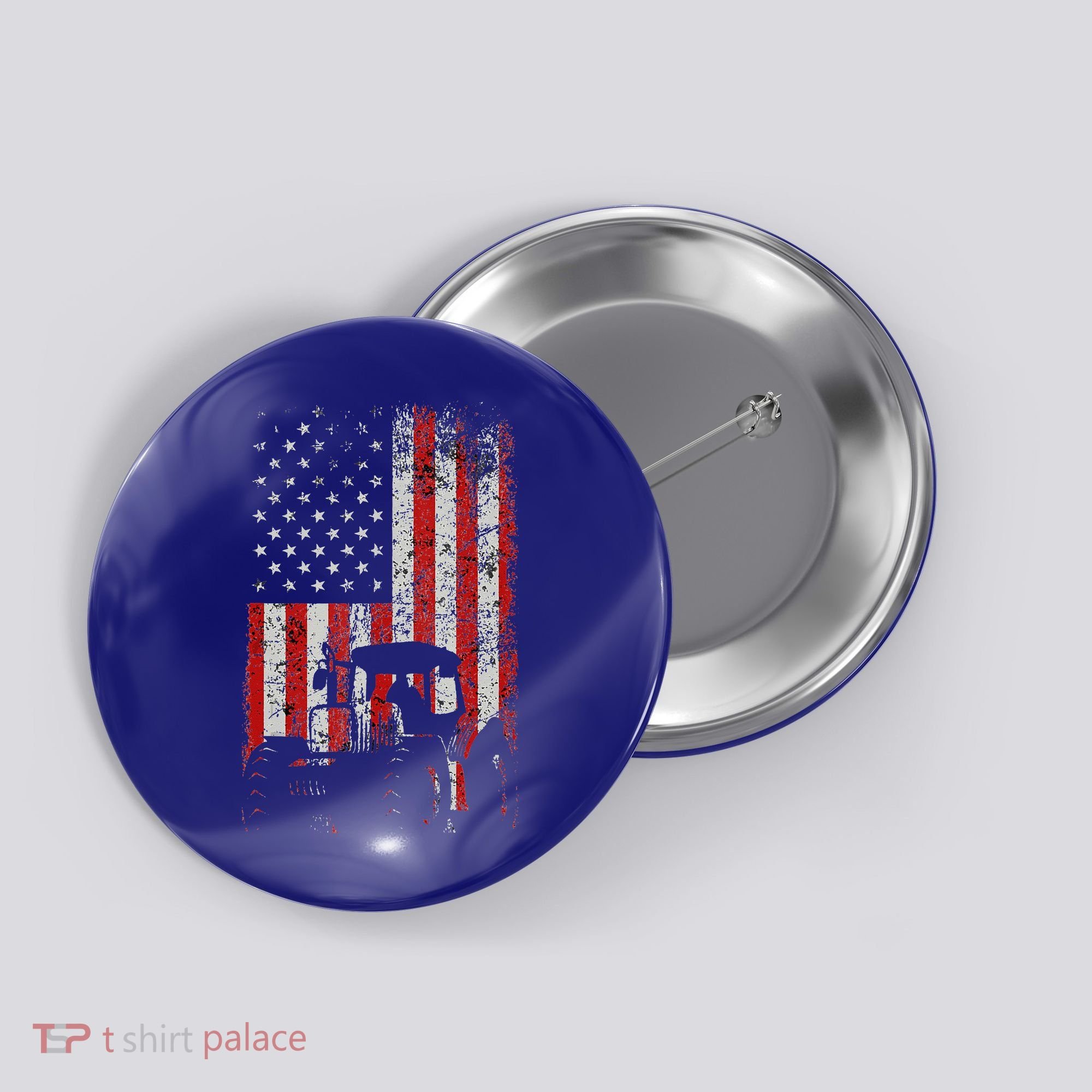 Retro American Flag Tractor Gift  Tractor Farm  Button