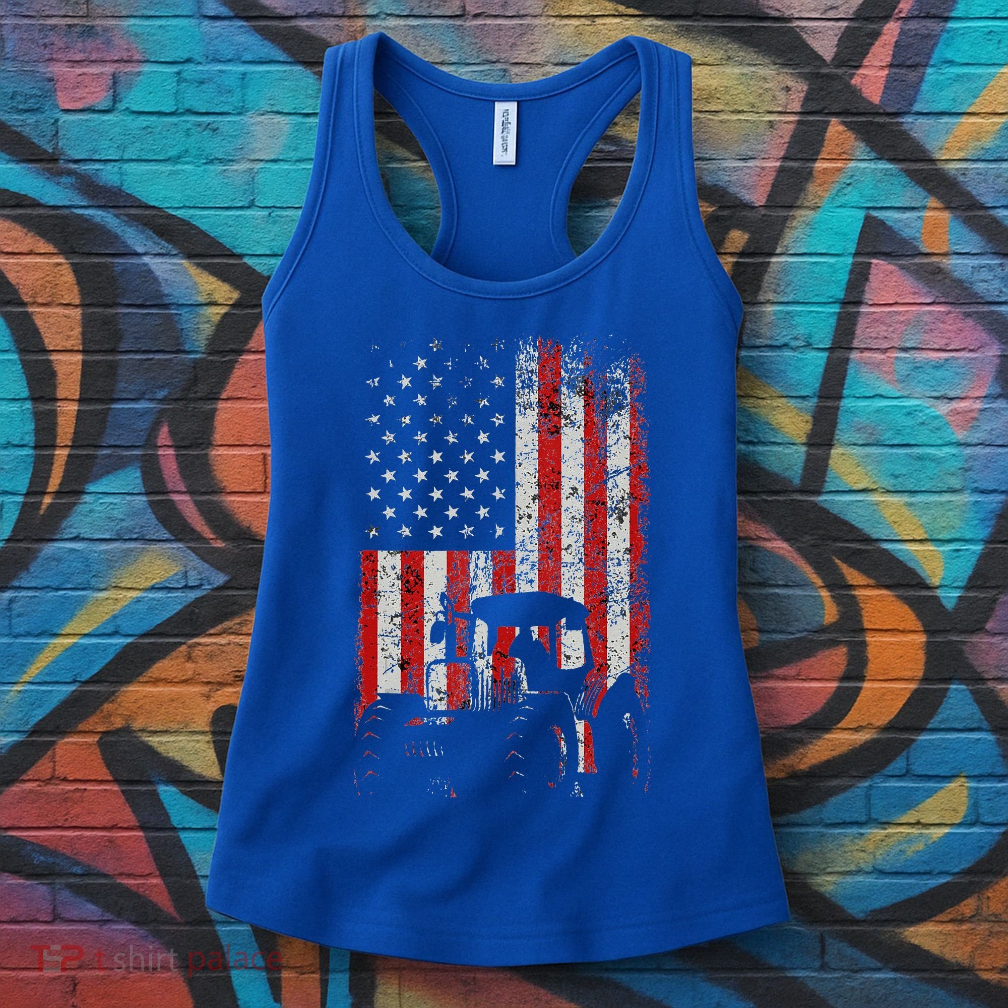 Retro American Flag Tractor Gift  Tractor Farm  Women's Tank Top