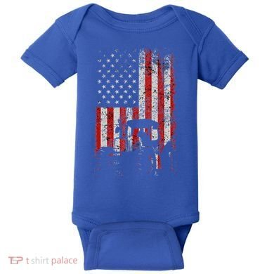 Retro American Flag Tractor Gift  Tractor Farm  Baby Bodysuit