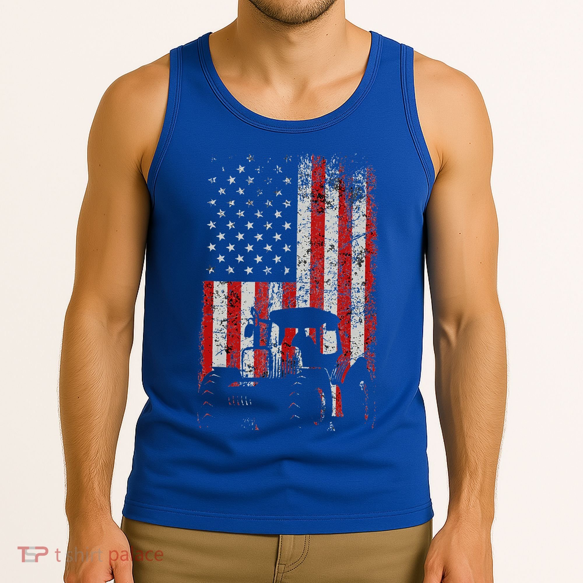 Retro American Flag Tractor Gift  Tractor Farm  Tank Top