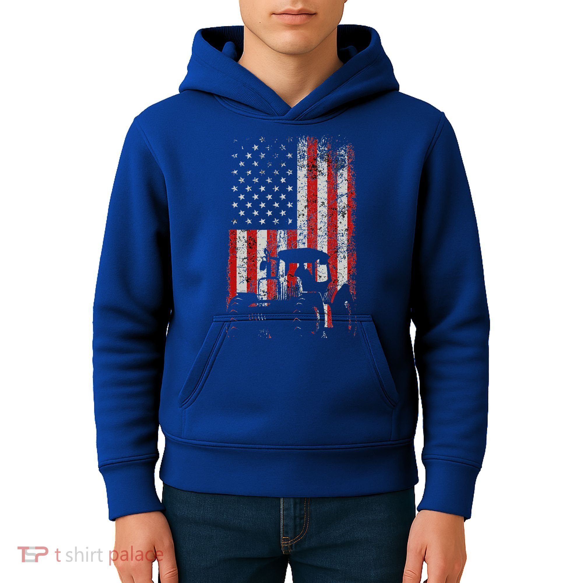 Retro American Flag Tractor Gift  Tractor Farm  Kids Hoodie