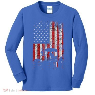 Retro American Flag Tractor Gift  Tractor Farm  Kids Long Sleeve Shirt