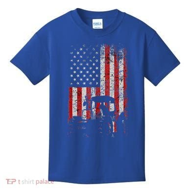 Retro American Flag Tractor Gift  Tractor Farm  Kids T-Shirt