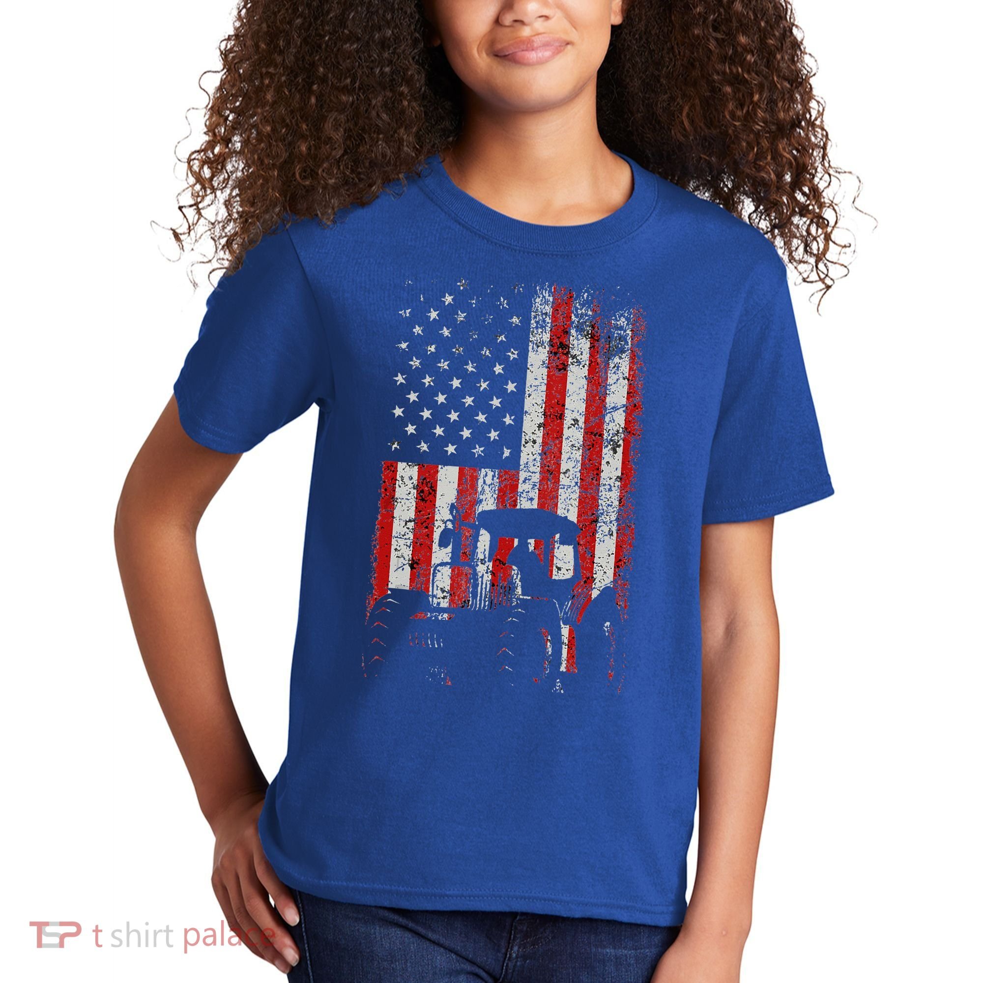 Retro American Flag Tractor Gift  Tractor Farm  Kids T-Shirt