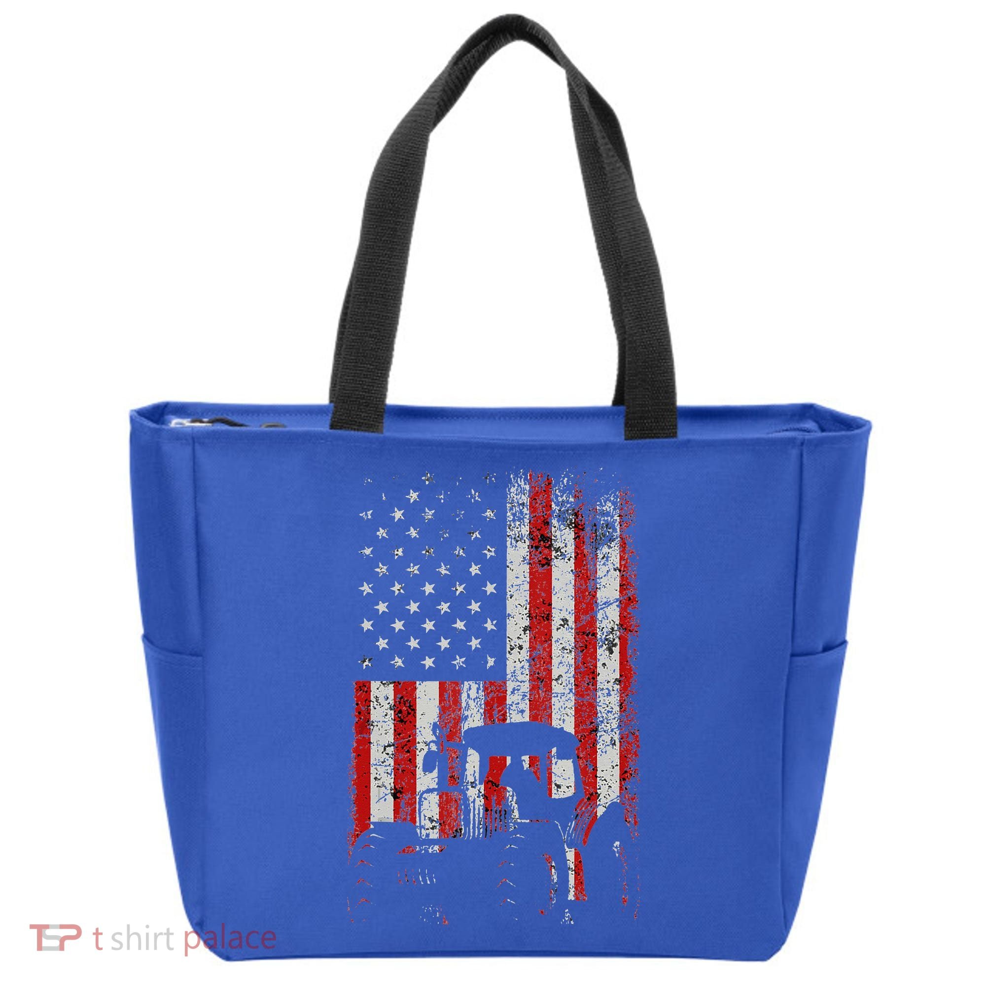 Retro American Flag Tractor Gift  Tractor Farm  Tote Bag