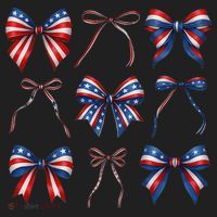 Retro American Flag Coquette Bow Patriotic 4th July Girl Beanie thumb 2