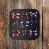 Retro American Flag Coquette Bow Patriotic 4th July Girl Coaster thumb 0