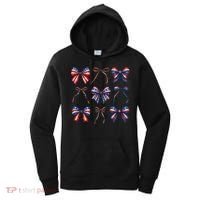 Retro American Flag Coquette Bow Patriotic 4th July Girl Women's Hoodie thumb 0