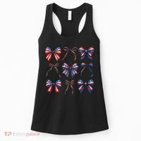Retro American Flag Coquette Bow Patriotic 4th July Girl Women's Tank Top thumb 0