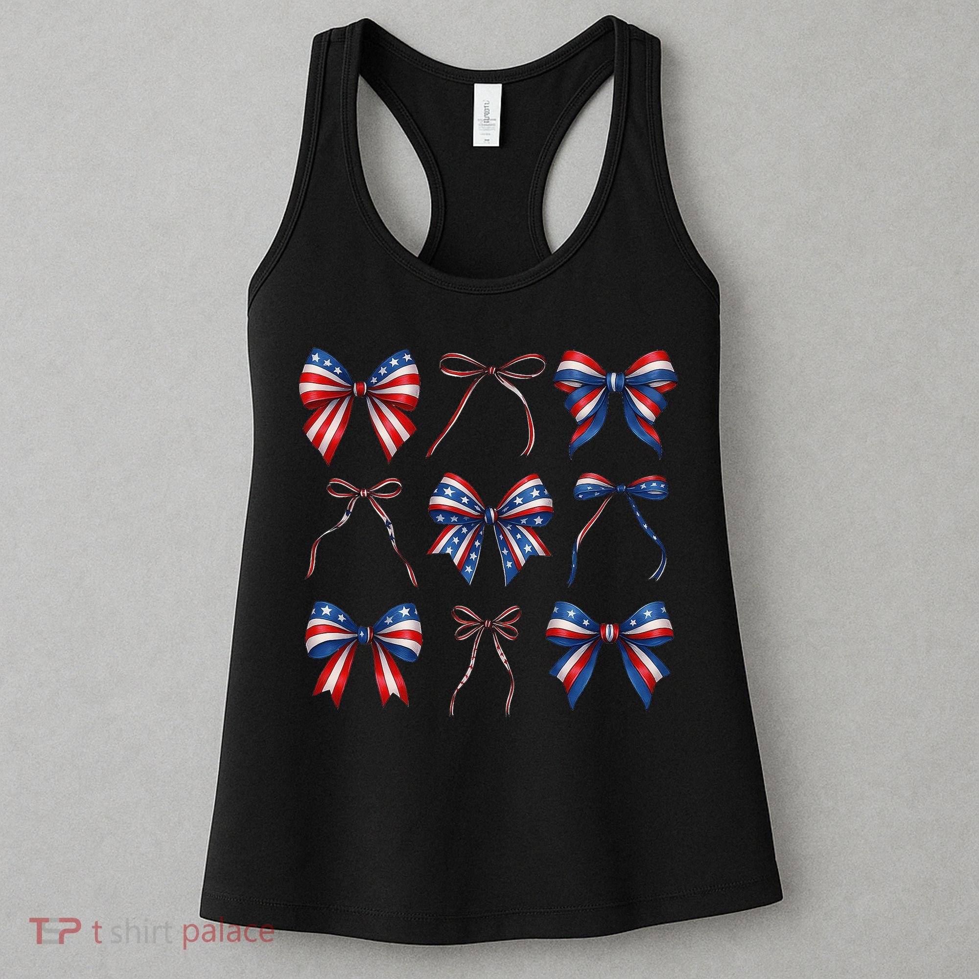 Retro American Flag Coquette Bow Patriotic 4th July Girl Women's Tank Top