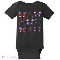 Retro American Flag Coquette Bow Patriotic 4th July Girl Baby Bodysuit thumb 0