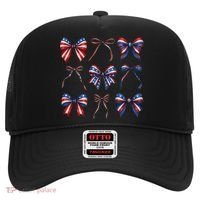 Retro American Flag Coquette Bow Patriotic 4th July Girl Hat thumb 0