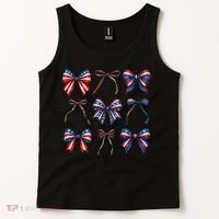 Retro American Flag Coquette Bow Patriotic 4th July Girl Tank Top thumb 2