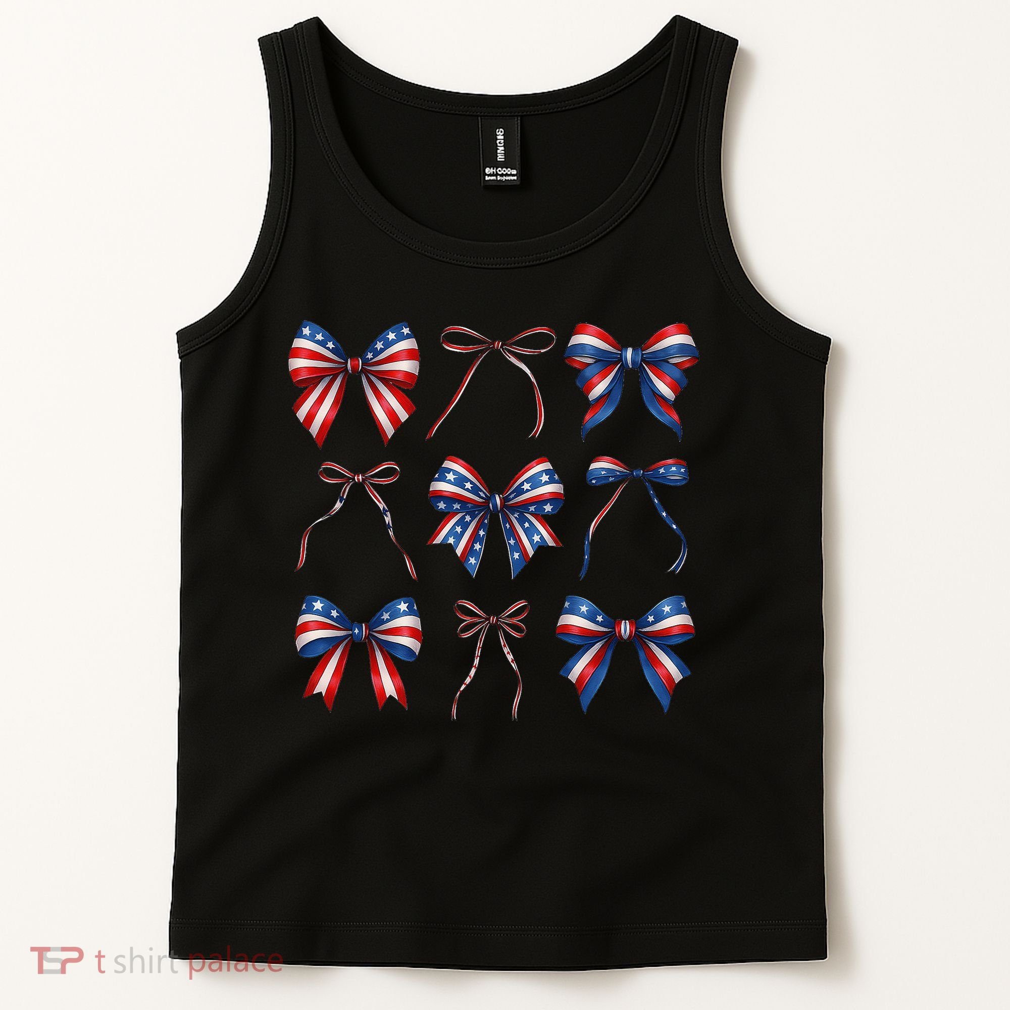 Retro American Flag Coquette Bow Patriotic 4th July Girl Tank Top