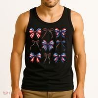 Retro American Flag Coquette Bow Patriotic 4th July Girl Tank Top thumb 3