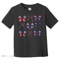 Retro American Flag Coquette Bow Patriotic 4th July Girl Toddler T-Shirt thumb 0