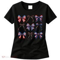 Retro American Flag Coquette Bow Patriotic 4th July Girl Women's T-Shirt thumb 0