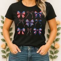 Retro American Flag Coquette Bow Patriotic 4th July Girl Women's T-Shirt thumb 2