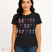 Retro American Flag Coquette Bow Patriotic 4th July Girl Women's T-Shirt thumb 4
