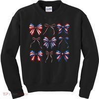 Retro American Flag Coquette Bow Patriotic 4th July Girl Kids Sweatshirt thumb 0