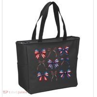 Retro American Flag Coquette Bow Patriotic 4th July Girl Tote Bag thumb 2