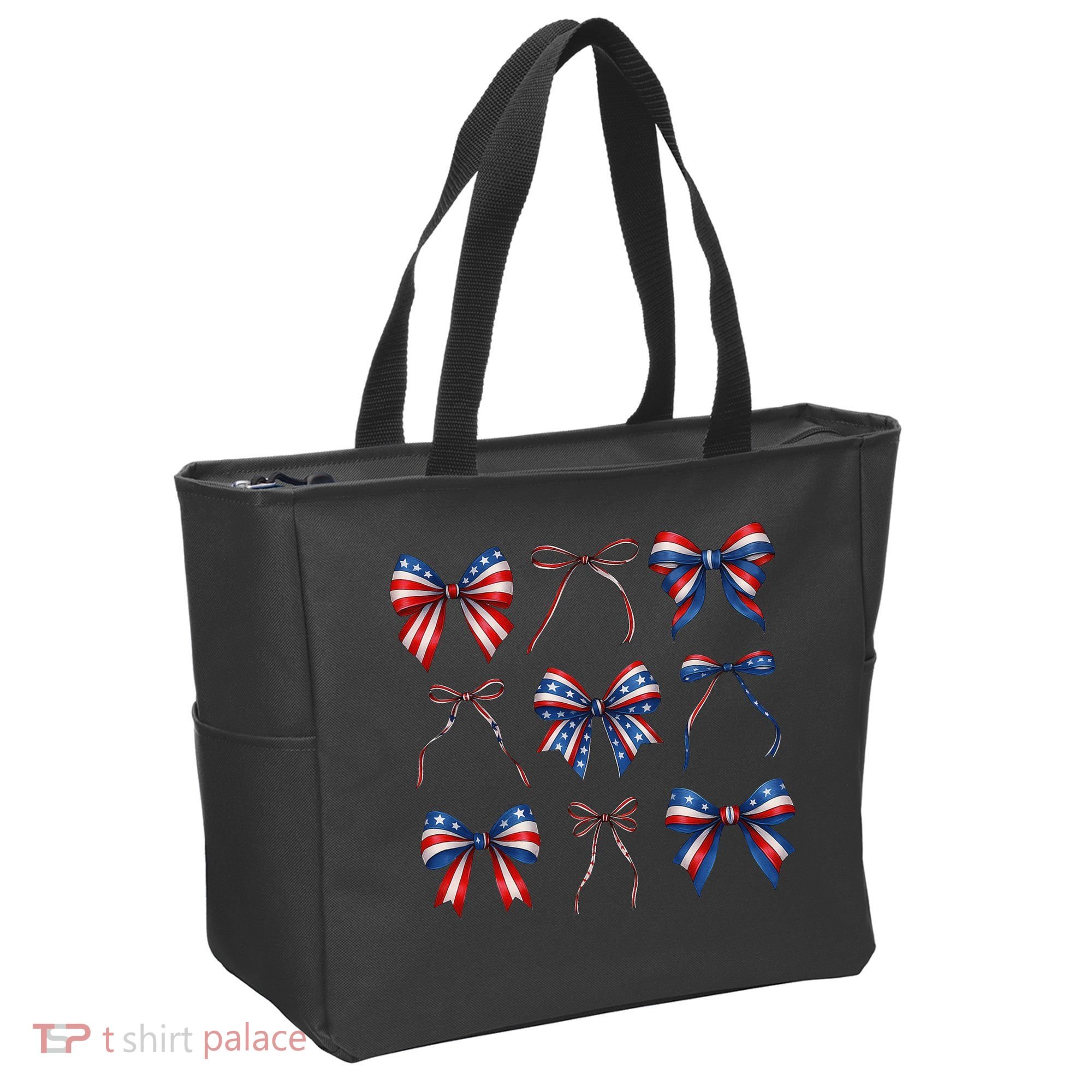 Retro American Flag Coquette Bow Patriotic 4th July Girl Tote Bag