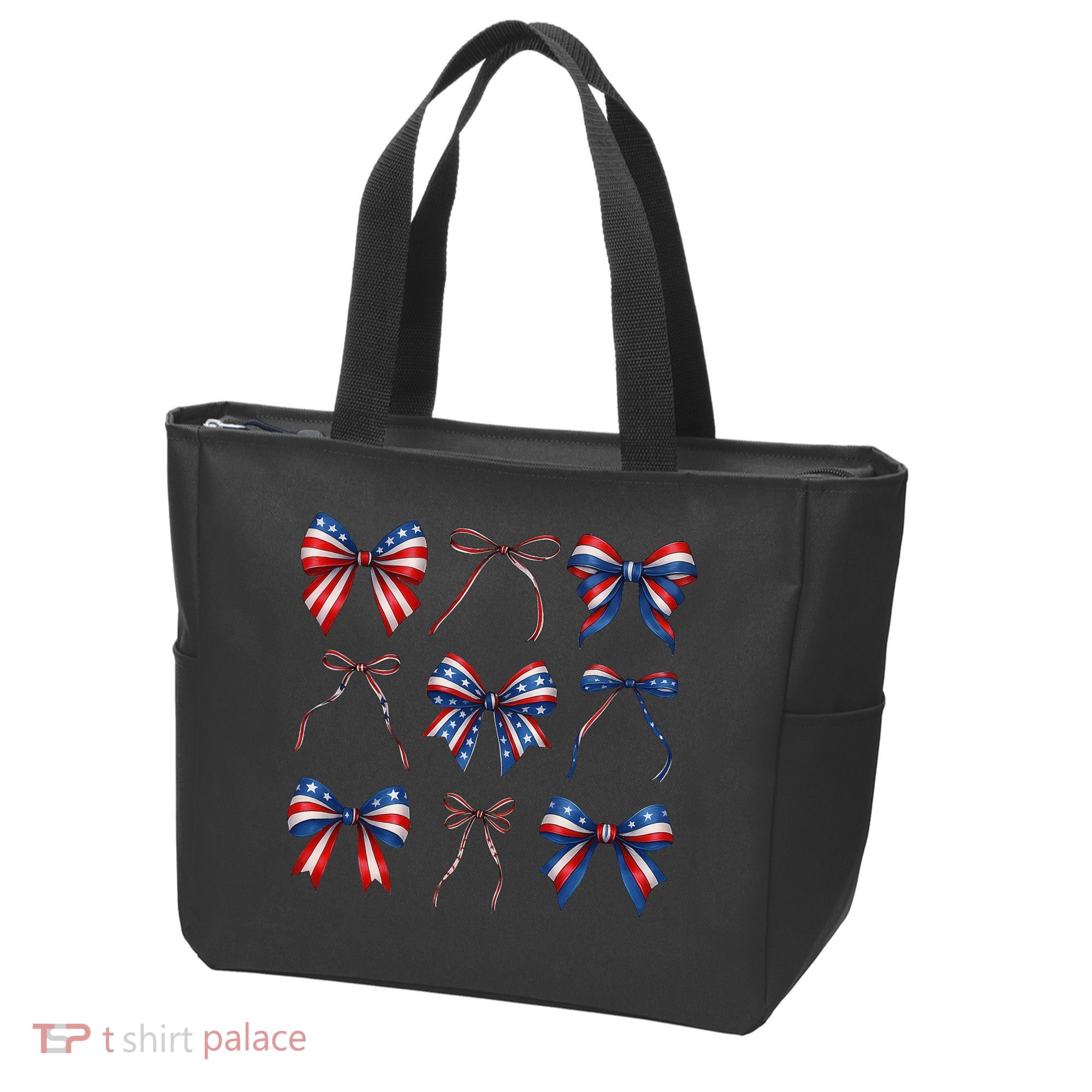 Retro American Flag Coquette Bow Patriotic 4th July Girl Tote Bag