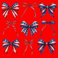 Retro American Flag Coquette Bow Patriotic 4th July Girl Santa Hat thumb 1