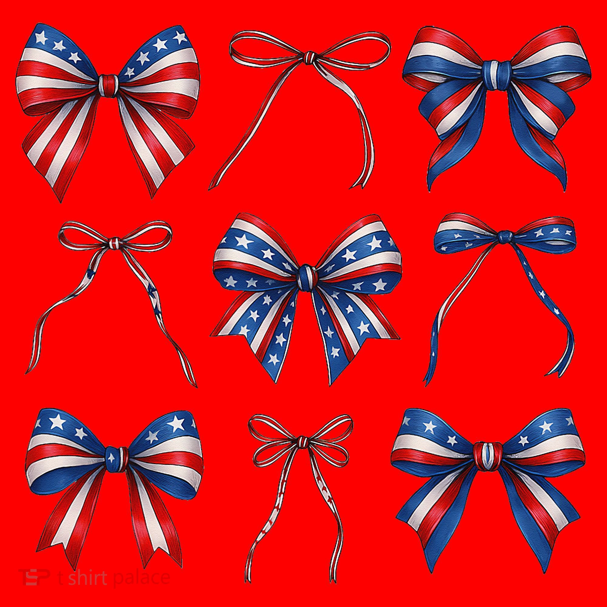Retro American Flag Coquette Bow Patriotic 4th July Girl Santa Hat