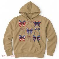 Retro American Flag Coquette Bow Patriotic 4th July Girl Hoodie thumb 0
