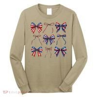 Retro American Flag Coquette Bow Patriotic 4th July Girl Long Sleeve Shirt thumb 0